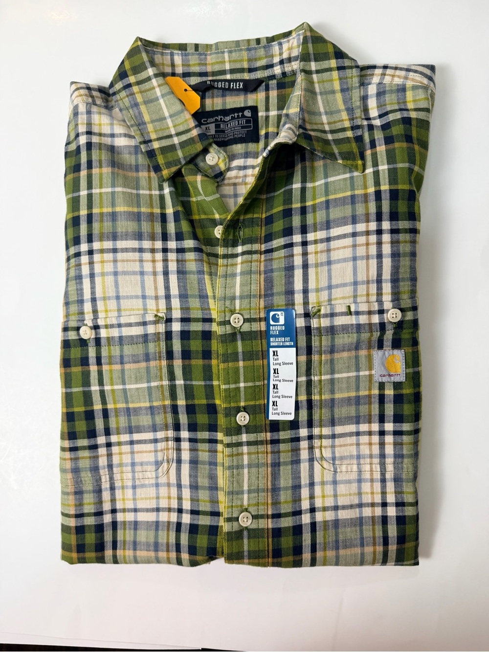 Carhartt Rugged Flex Plaid Shirt Men XL Tall Relaxed Fit Green Flannel - Picture 3 of 16